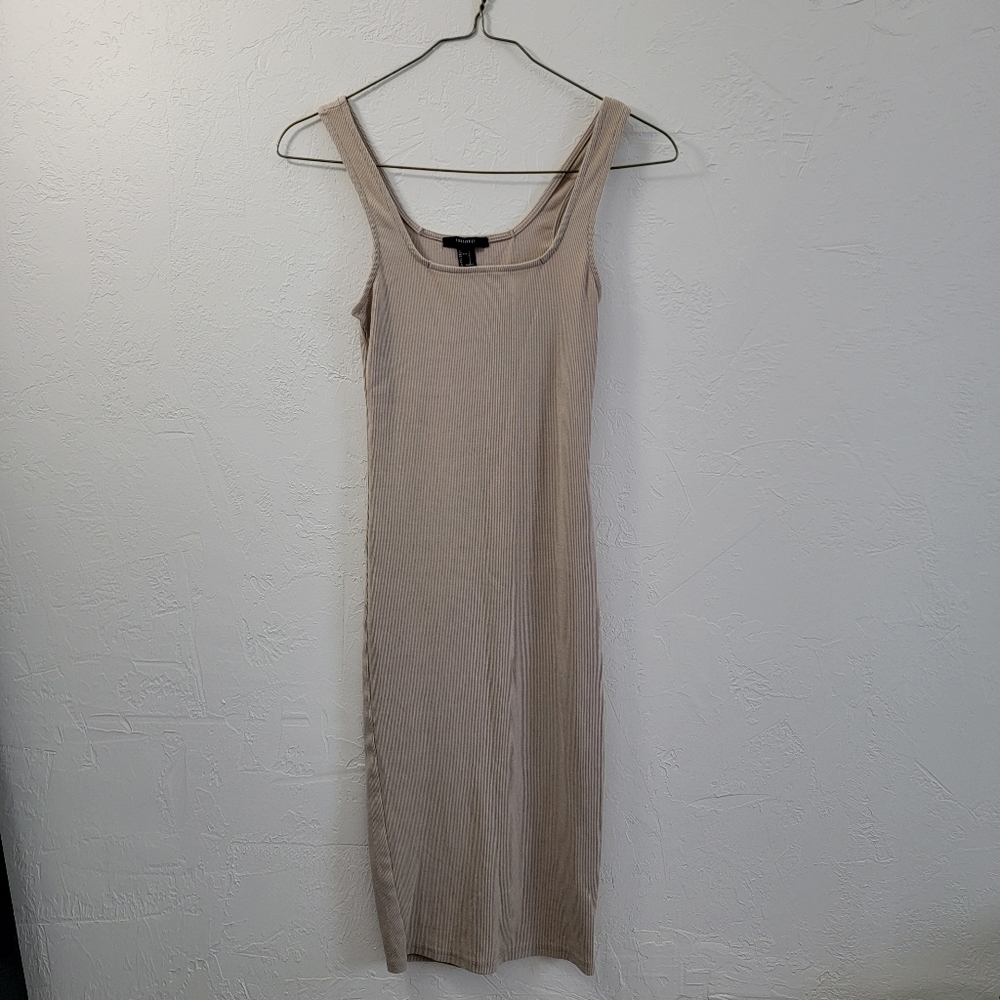 Forever 21 Beige Fitted Ribbed Tank Dress Size Small